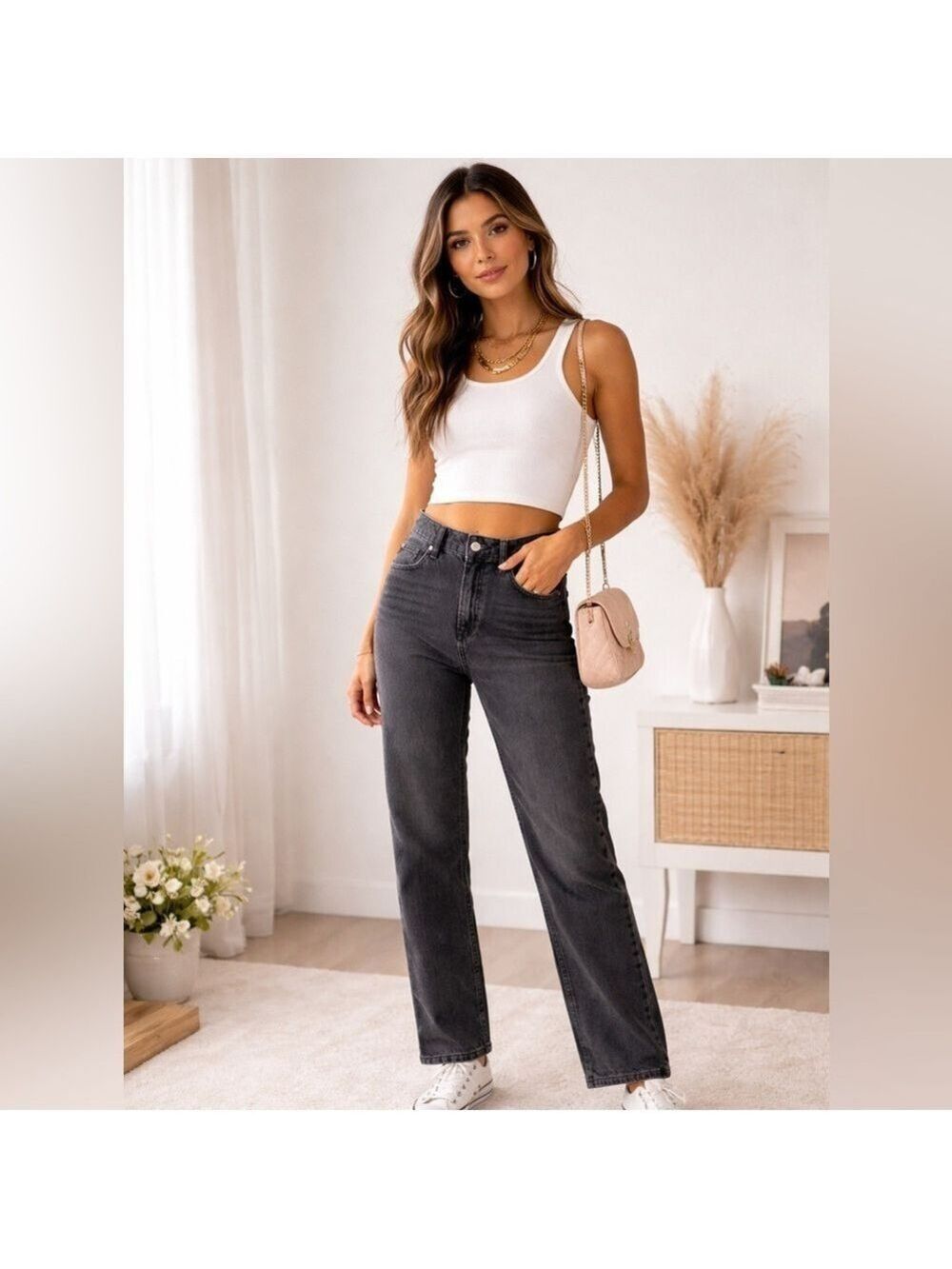 Free People We The Free Black Straight Leg Jeans Size 28 High Rise
